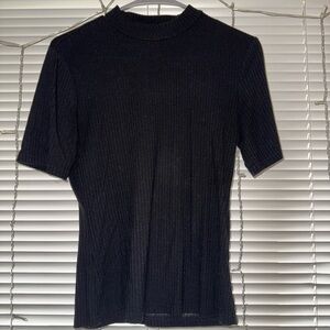 Black Ribbed Short Sleeve Top